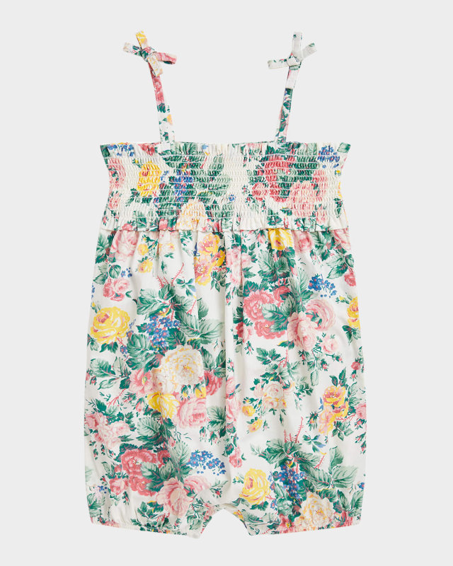 Girl's Floral-Print Smocked Romper, Size 3M-24